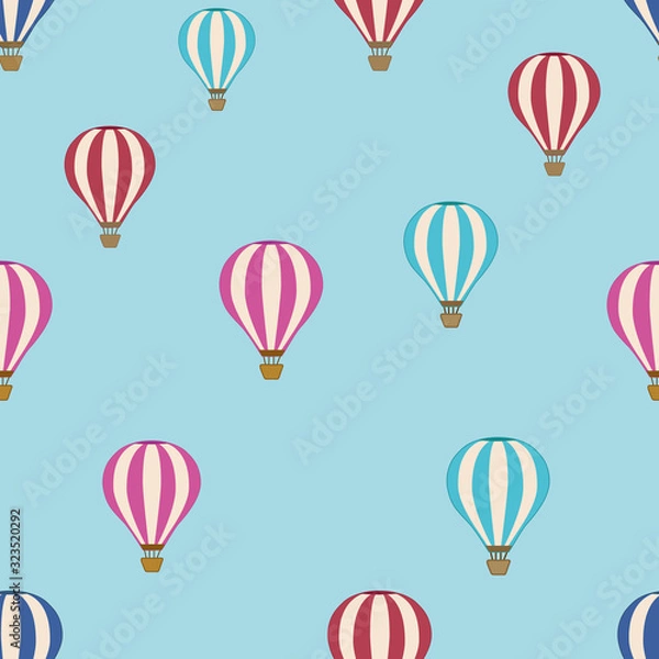 Fototapeta Hot air balloon seamless pattern vector background. An illustration with pink, blue and red colors. For children fabric, cloth, backdrop, wallpaper, wrapping paper. Printable eps 10 format.