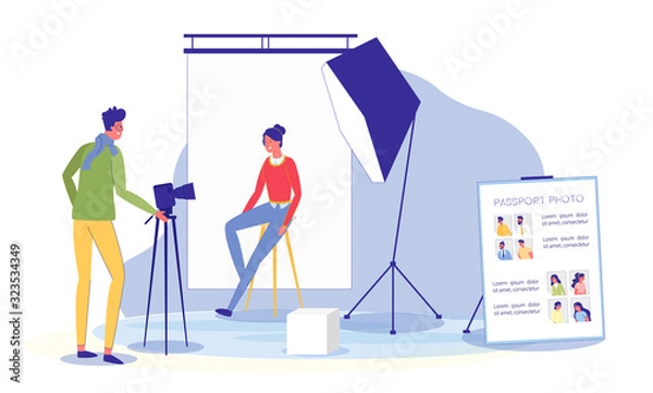 Fototapeta Studio with Photographer Shooting for Passport.