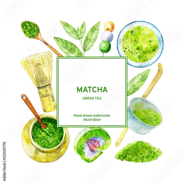 Obraz Matcha green tea in frame design. 