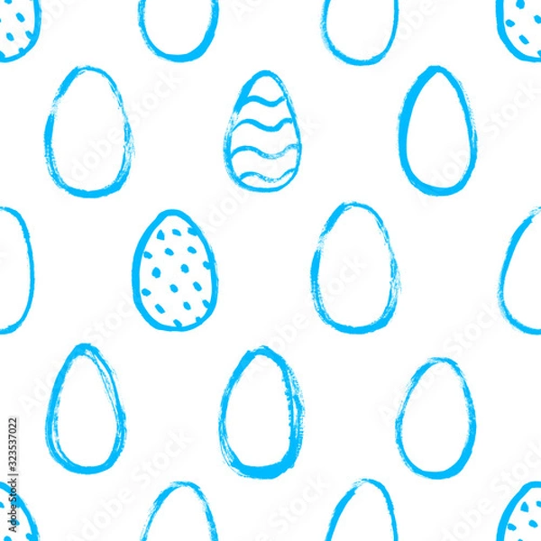 Fototapeta Seamless pattern with Easter egg. Blue and white background. Hand drawn seamless pattern. Easter design for your project. Blue seamless Easter background