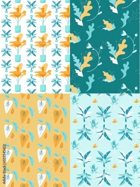 Fototapeta Creative Herbal Flat Vector Seamless Patterns Set