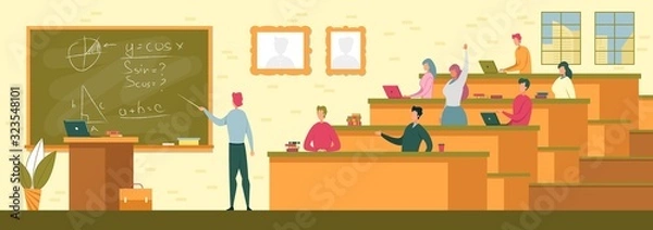 Obraz Students Sitting at Desks with Books on Lecture.