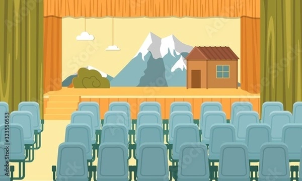 Obraz School Assembly Hall Interior. Decorated Stage