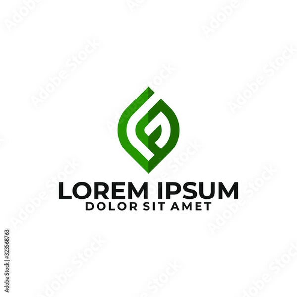 Fototapeta Initial letter F G or G F logo template with leaf line art symbol on flat design monogram illustration
