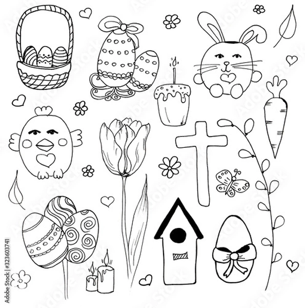 Obraz Easter Doodle set. Hand drawn easter doodles set isolated on white background