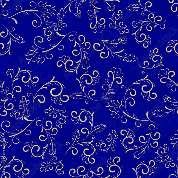 Obraz Elegant floral seamless pattern ornament, golg and blue abstract ornament
