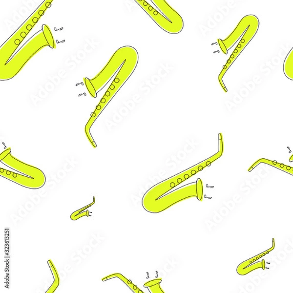 Obraz Seamless pattern with saxophone instrument, musicla instruments, wallpaper