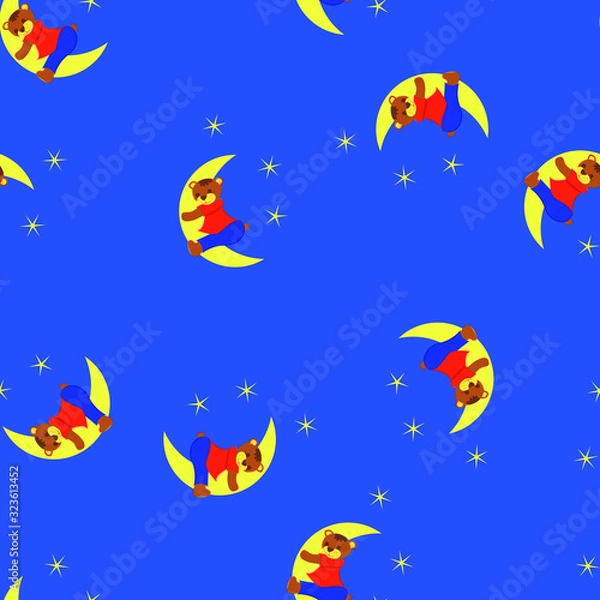 Obraz Seamless pattern with wild bear, bear sleeps on the moon