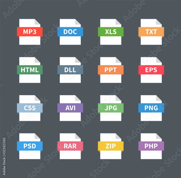 Fototapeta File format flat icon set