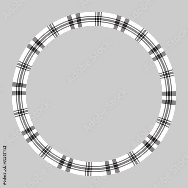Fototapeta Round frame vector vintage pattern design template. Circle border designs plaid fabric texture. Scottish tartan background for collage art, gif card, handmade crafts.