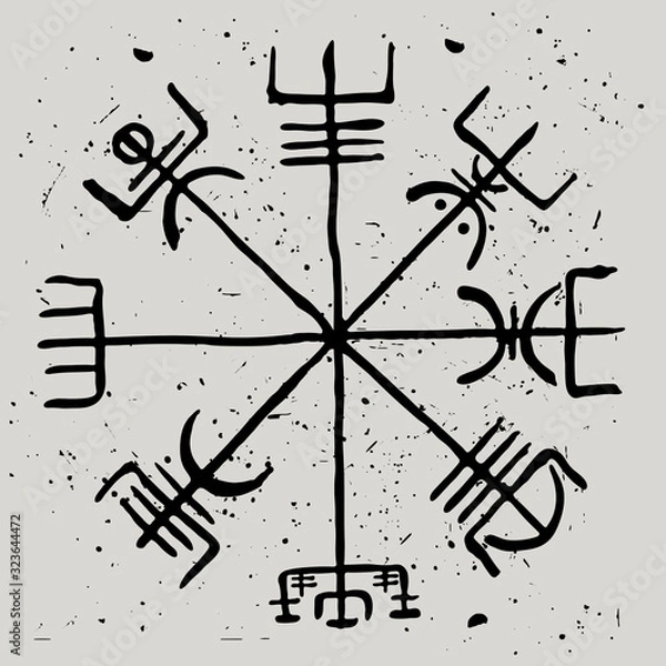 Fototapeta Vegvisir. Skandynawski runiczny symbol podróżników i żeglarzy. Ilustracji wektorowych