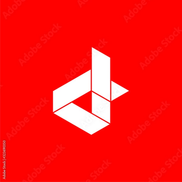 Fototapeta Initial letter d logo template with 3d low poly symbol in flat design monogram illustration