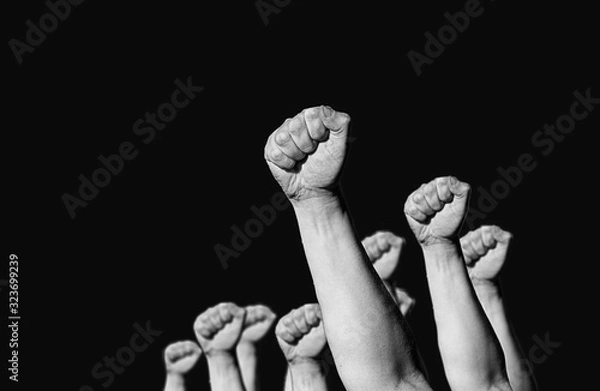 Fototapeta hands and fist raised in the air . the concept of the struggle and the retention of their rights and freedoms