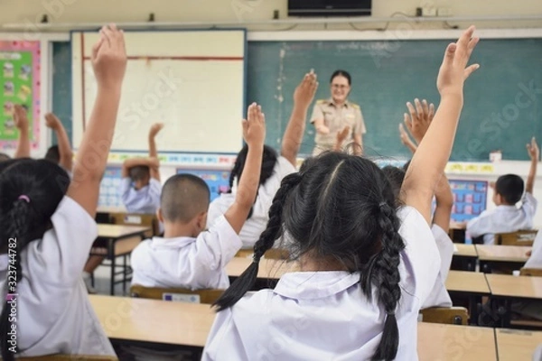 Fototapeta group of students in classroom