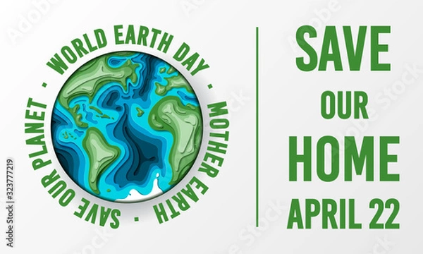 Fototapeta Earth Day papercut concept. Vector Illustration in paper art origami style. Eco friendly brochure concept. Background for world environment day. Save the earth and mother nature. Green day.