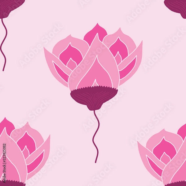 Fototapeta Exotic large hand drawn pink flower vector seamless pattern. Bold floral in shades of pink, perfect for wallpaper, bedding, and more. 