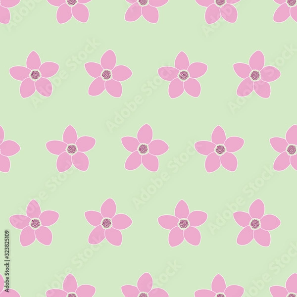 Fototapeta Cute pink green floral seamless vector pattern design. Simple floral design for bedroom, bedding, and clothing.