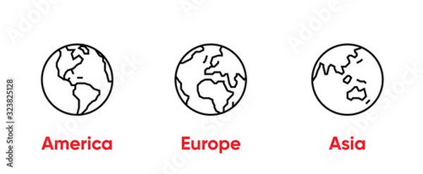 Obraz Globe of America, Europe, Asia Thin Line Editable Stroke icons. Szablon wektor.