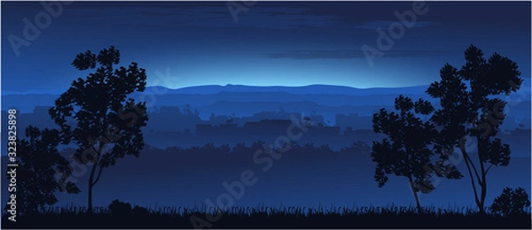 Obraz Nature background. Trees are hills. Vector graphics.