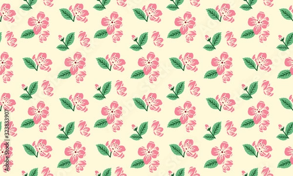Fototapeta Floral spring pattern background, with elegant of leaf and floral design.