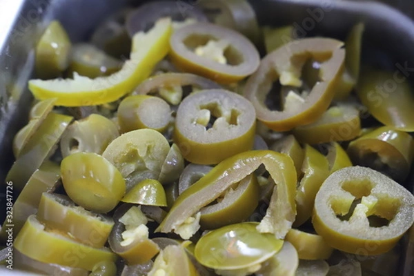 Obraz Freshly cut jalapeno closeup