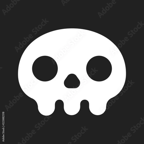 Fototapeta Simple flat style design skull icon sign vector illustration isolated on black background. Human part head, Jolly Roger pirat flag symbol or halloween element of scary decoration