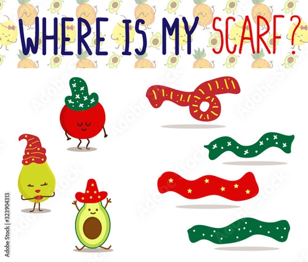Fototapeta matching game for children education. Find my scarf.
