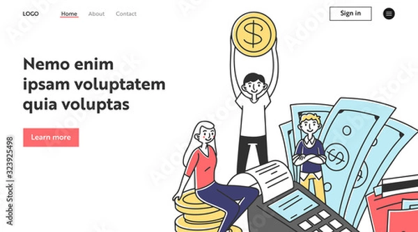 Fototapeta Customers getting cash back for purchases. Money, receipt, POS terminal flat vector illustration. Payment, transaction, finance concept for banner, website design or landing web page