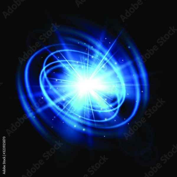 Fototapeta Abstract wave flash. Light effect isolated on black background. Explosion. Magic glow sparkling star