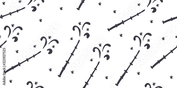 Obraz Seamless pattern with magic wands, stars, outline