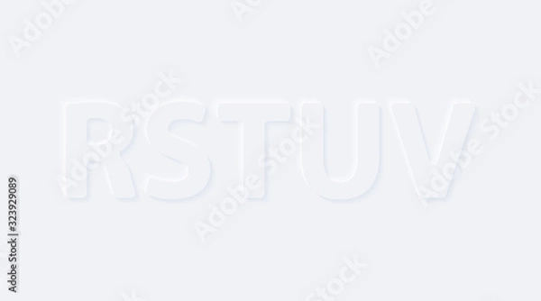 Fototapeta R S T U V. Vector button letter of alphabet abc. Bright white gradient neumorphic effect character type icon. Internet gray symbol isolated on a background.