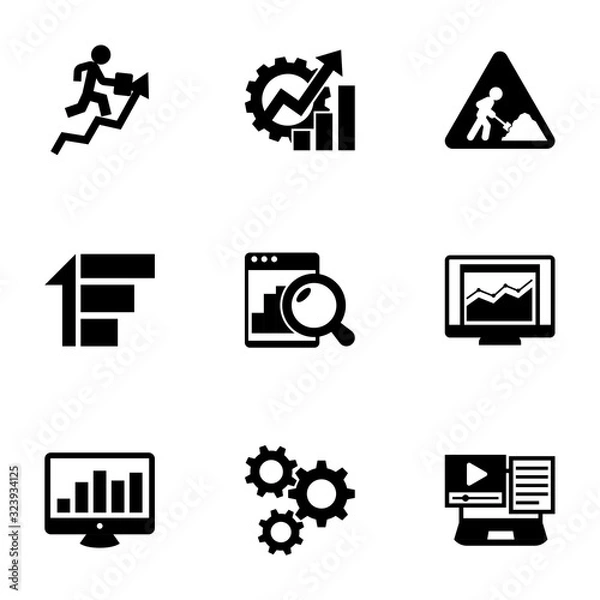 Fototapeta 9 progress filled icons set isolated on white background. Icons set with career growth, Productivity, construction works, Priority, Web analytics, statistics, SEO monitoring icons.