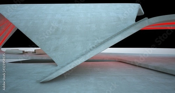 Obraz Abstract architectural concrete interior of a minimalist house with colored neon lighting. 3D illustration and rendering.
