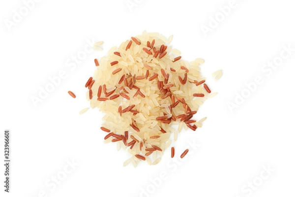 Obraz Rice isolated on white background, top view