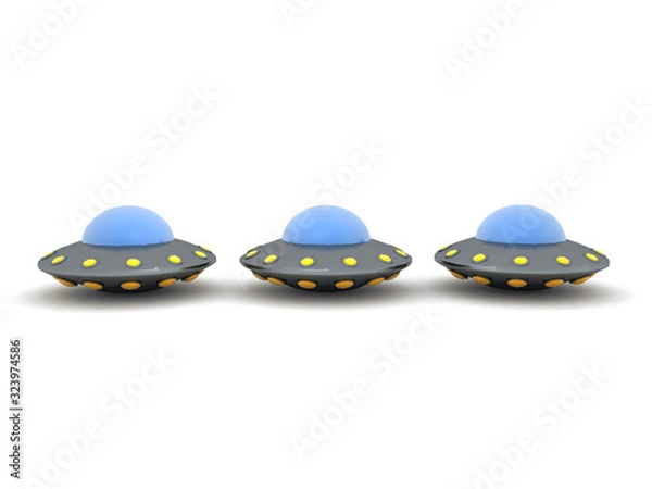 Fototapeta 3D Rendering of three UFOs