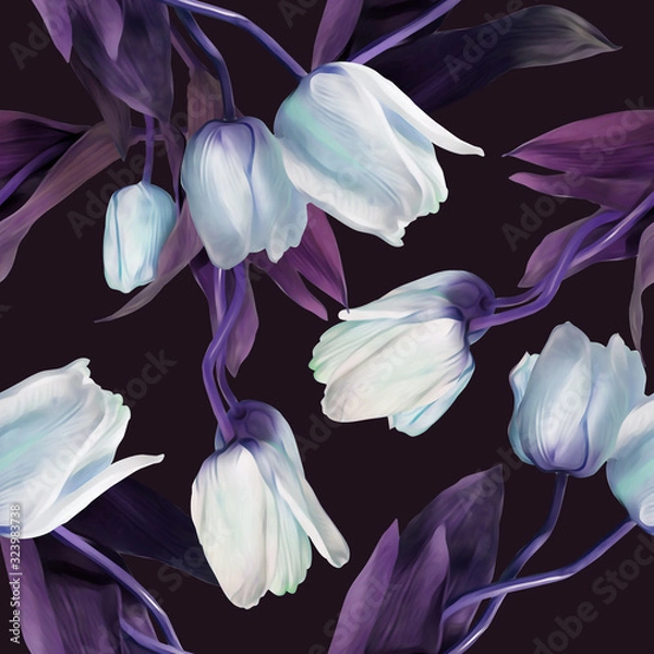 Fototapeta Tulips seamless pattern. Watercolor  illustration. Spring backgraund.