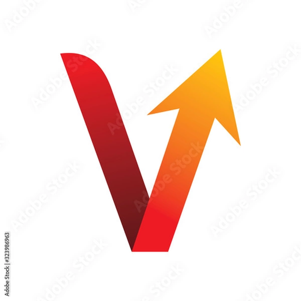 Fototapeta red color letter v check arrow logo design