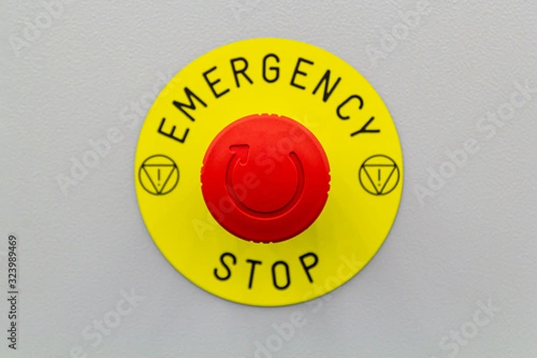 Fototapeta Press the machine red emergency stop button
