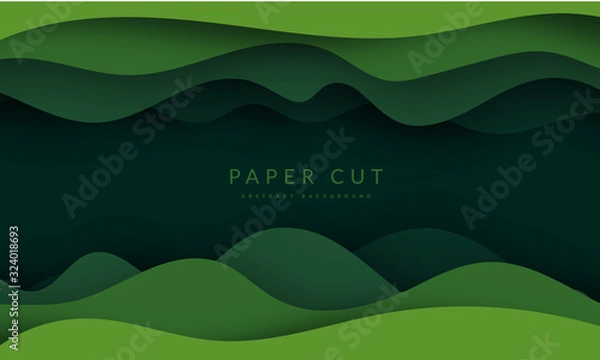 Fototapeta Green abstract paper carve background.Paper art style of nature concept design.Vector illustration