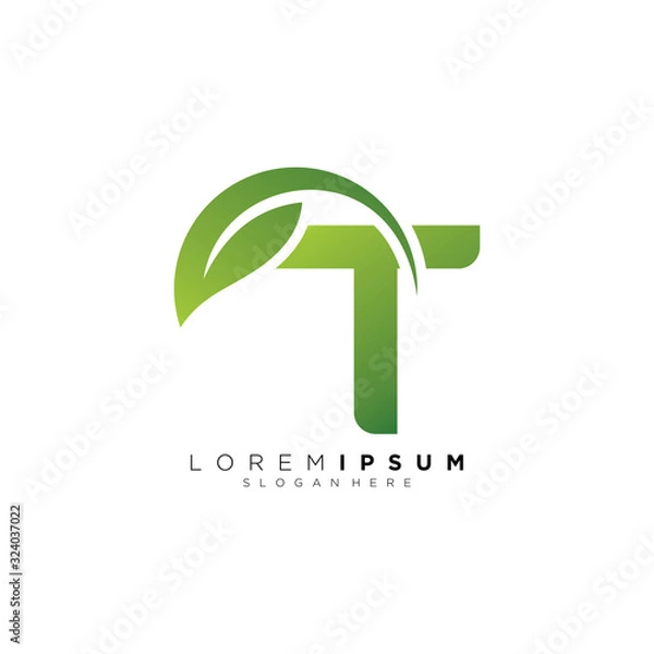 Fototapeta letter T with leaf logo design vector