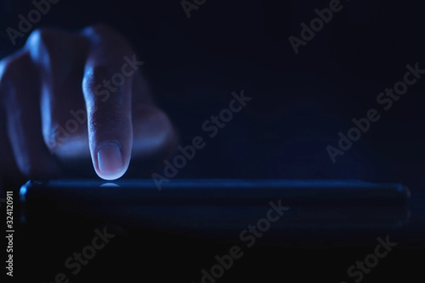 Fototapeta people's hand using  modern technology working playing with happy.