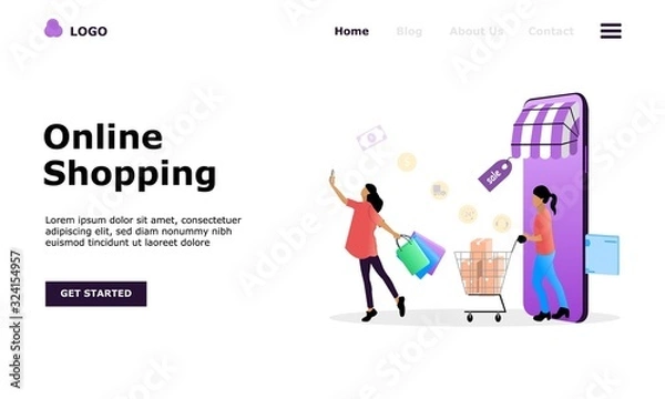 Fototapeta Online Shopping Vector Illustration Concept, Suitable for web landing page, ui,  mobile app, editorial design, flyer, banner, and other related occasion