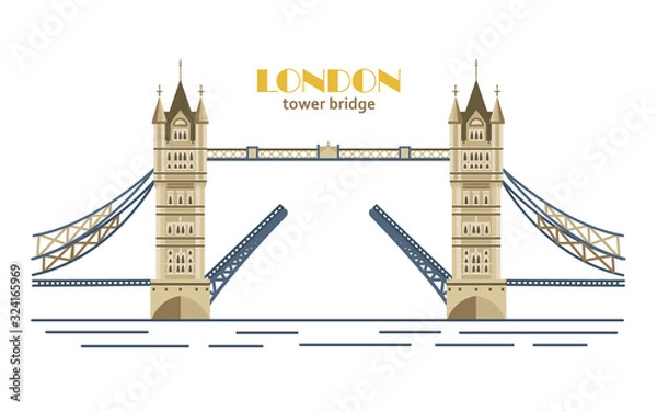 Fototapeta Tower Bridge, vector illustration, flat style. London landmark card.