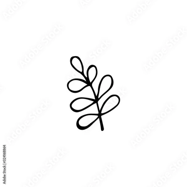 Fototapeta Black and white drawing of a branch. Hand-drawn linear illustration for the design of holidays, cards, logos, children's rooms.