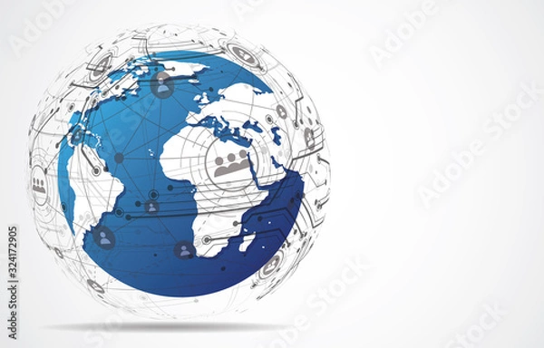 Fototapeta Global network connection. World map point and line composition concept of global business. Vector Illustration