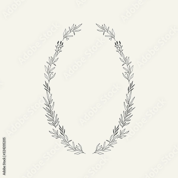 Fototapeta Floral oval frame. Botanical design. Vector isolated illustration.