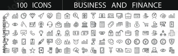 Fototapeta Set vector line icons in flat design with elements for mobile concepts and web applications. Collection of modern infographic logo and pictograms.