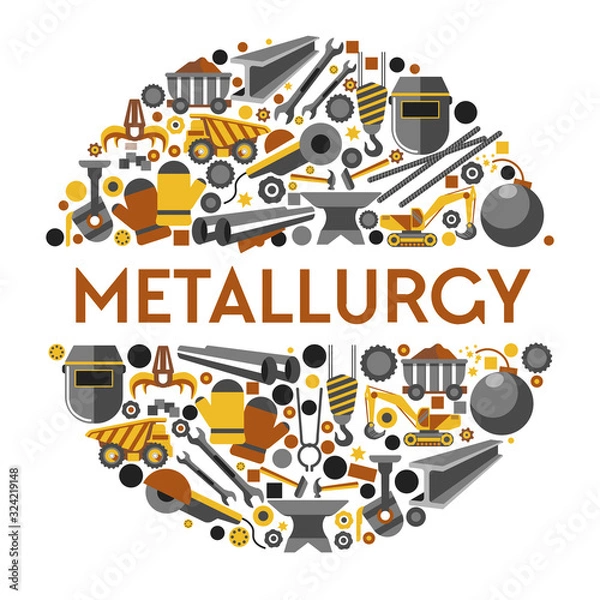 Fototapeta Metallurgy industry work themed icons collection set in circle