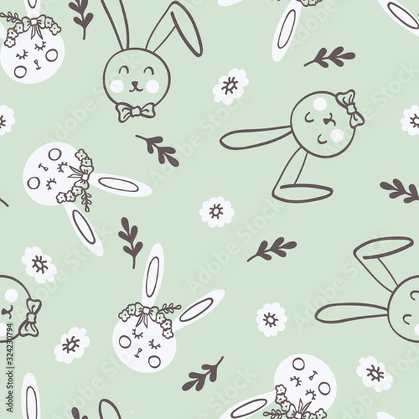 Obraz Cute Bunny Faces Vector Seamless Pattern