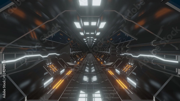 Obraz futuristic sci fi space corridor 3d rendering illustration background